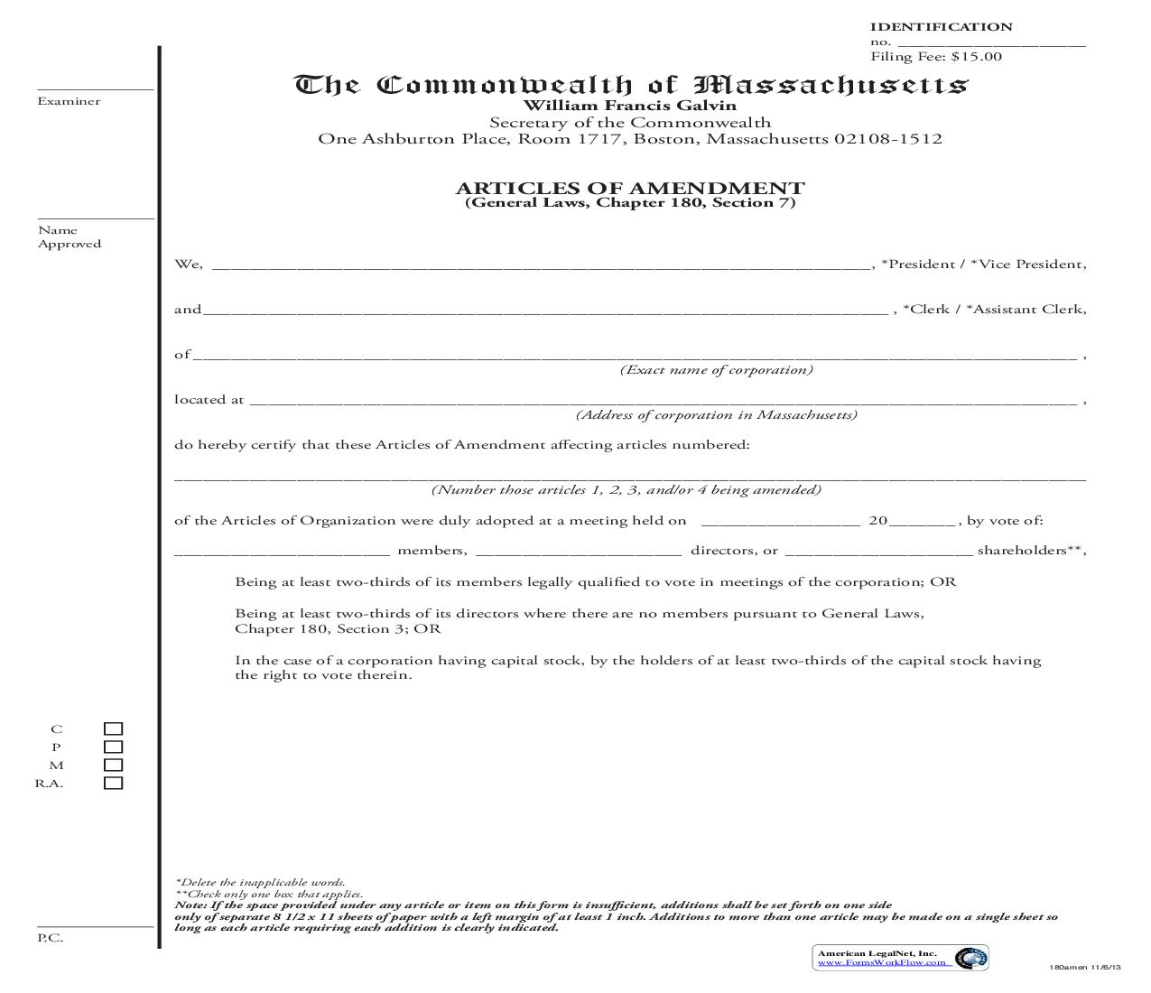 Articles Of Amendment | Pdf Fpdf Doc Docx | Massachusetts