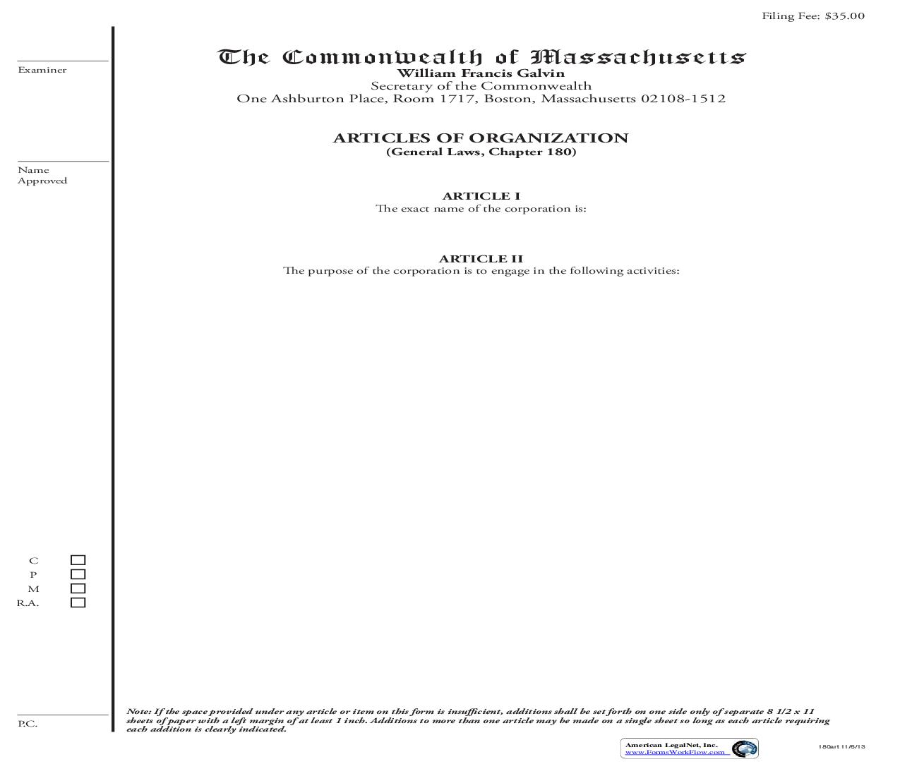 Articles Of Organization | Pdf Fpdf Doc Docx | Massachusetts