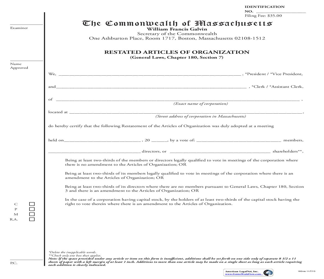 Restated Articles Of Organization | Pdf Fpdf Doc Docx | Massachusetts