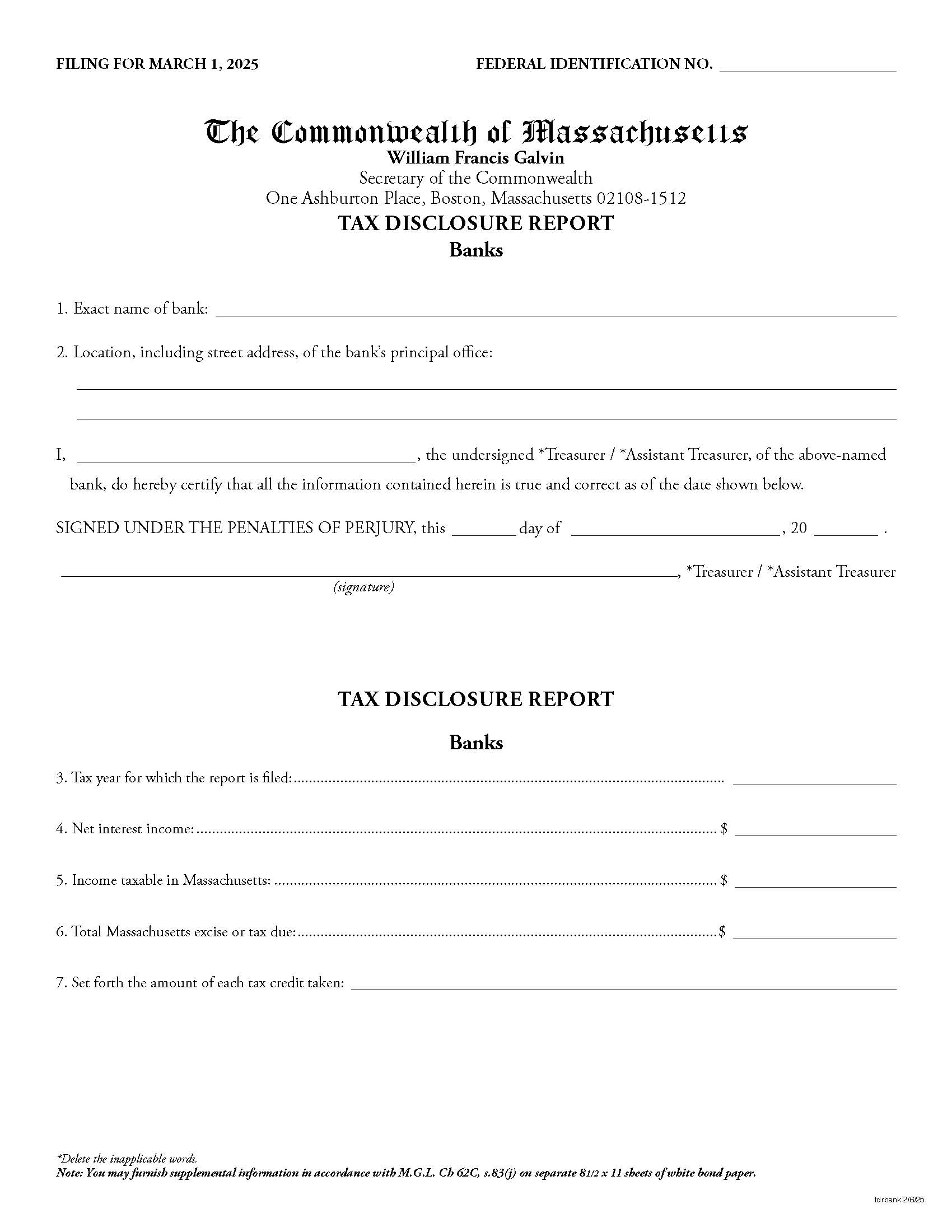 Tax Disclosure Report-Banks | Pdf Fpdf Docx | Massachusetts