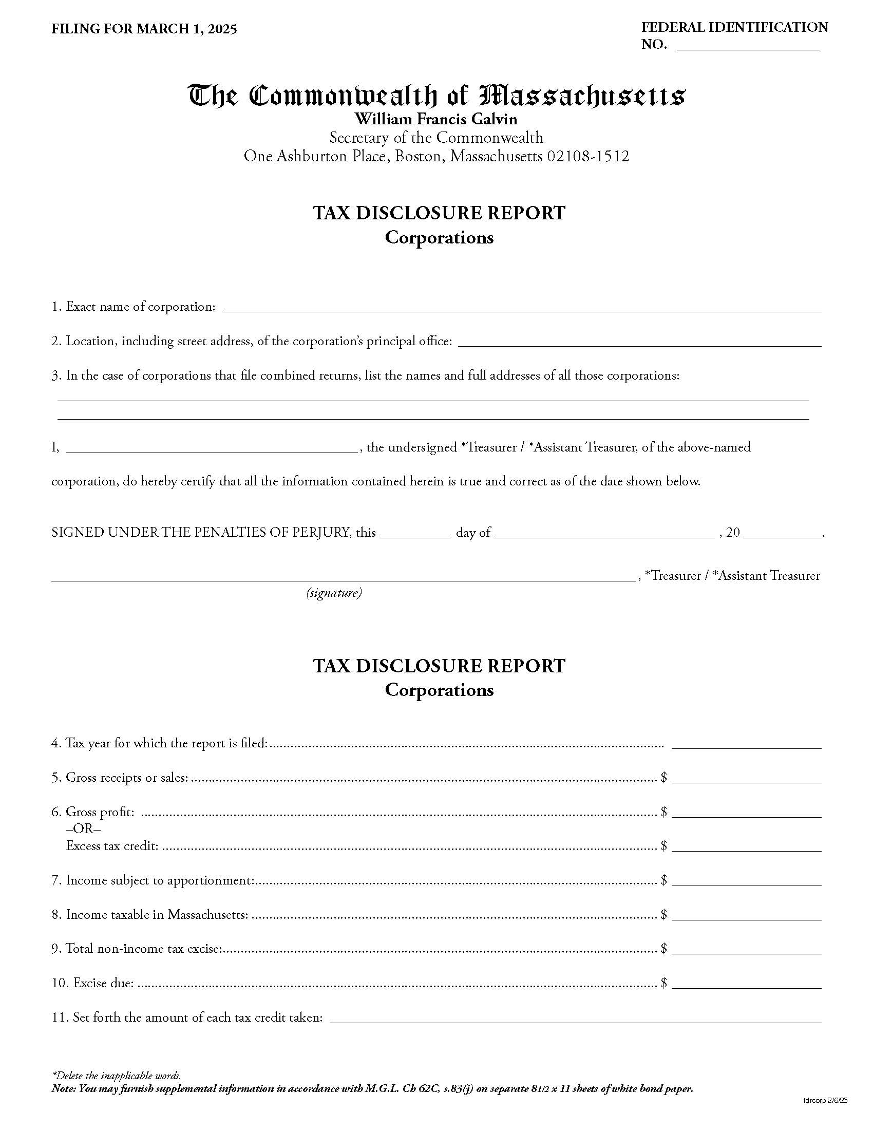 Tax Disclosure Report-Corporations | Pdf Fpdf Docx | Massachusetts