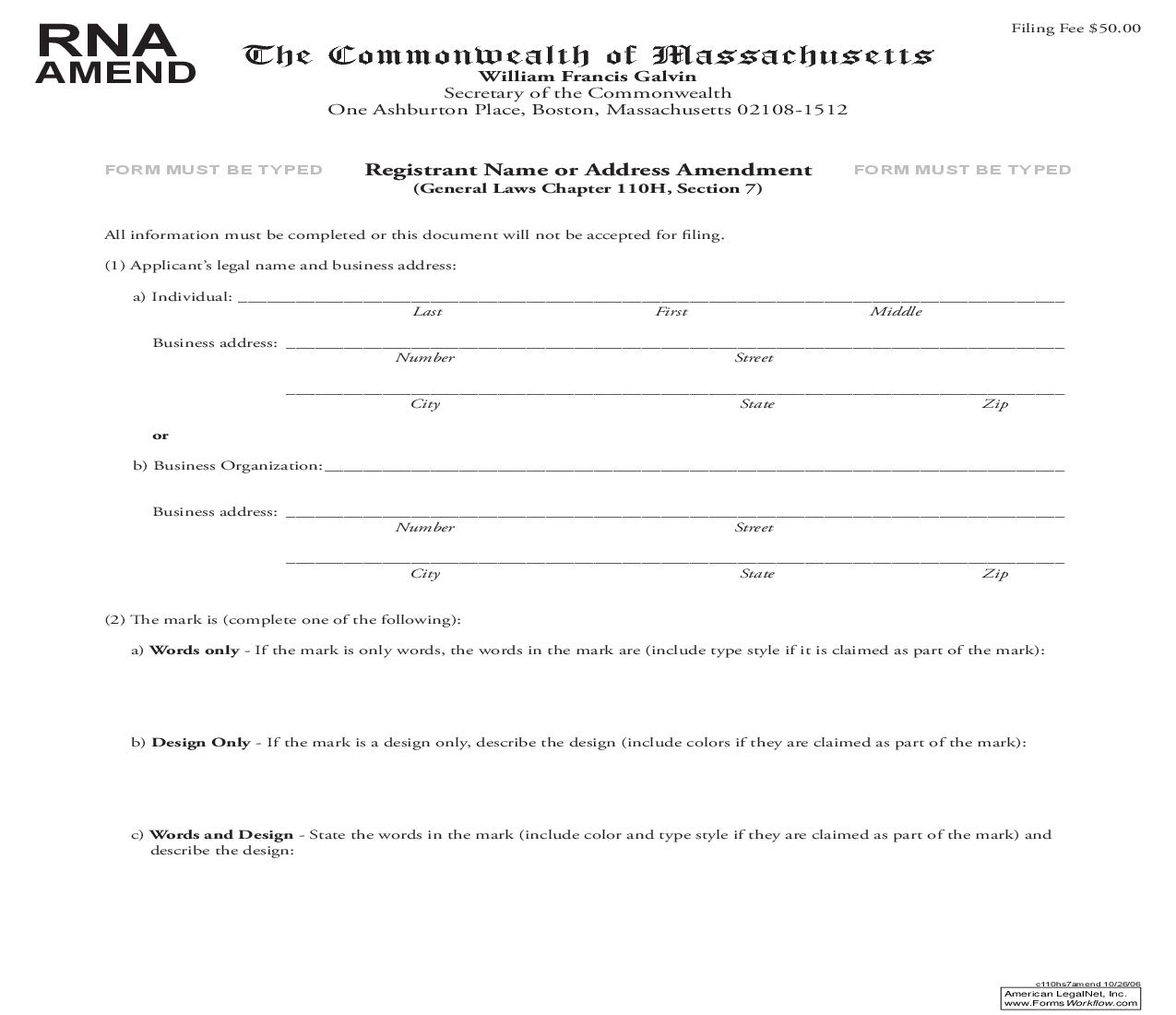 Registrant Name Or Address Amendment | Pdf Fpdf Doc Docx | Massachusetts