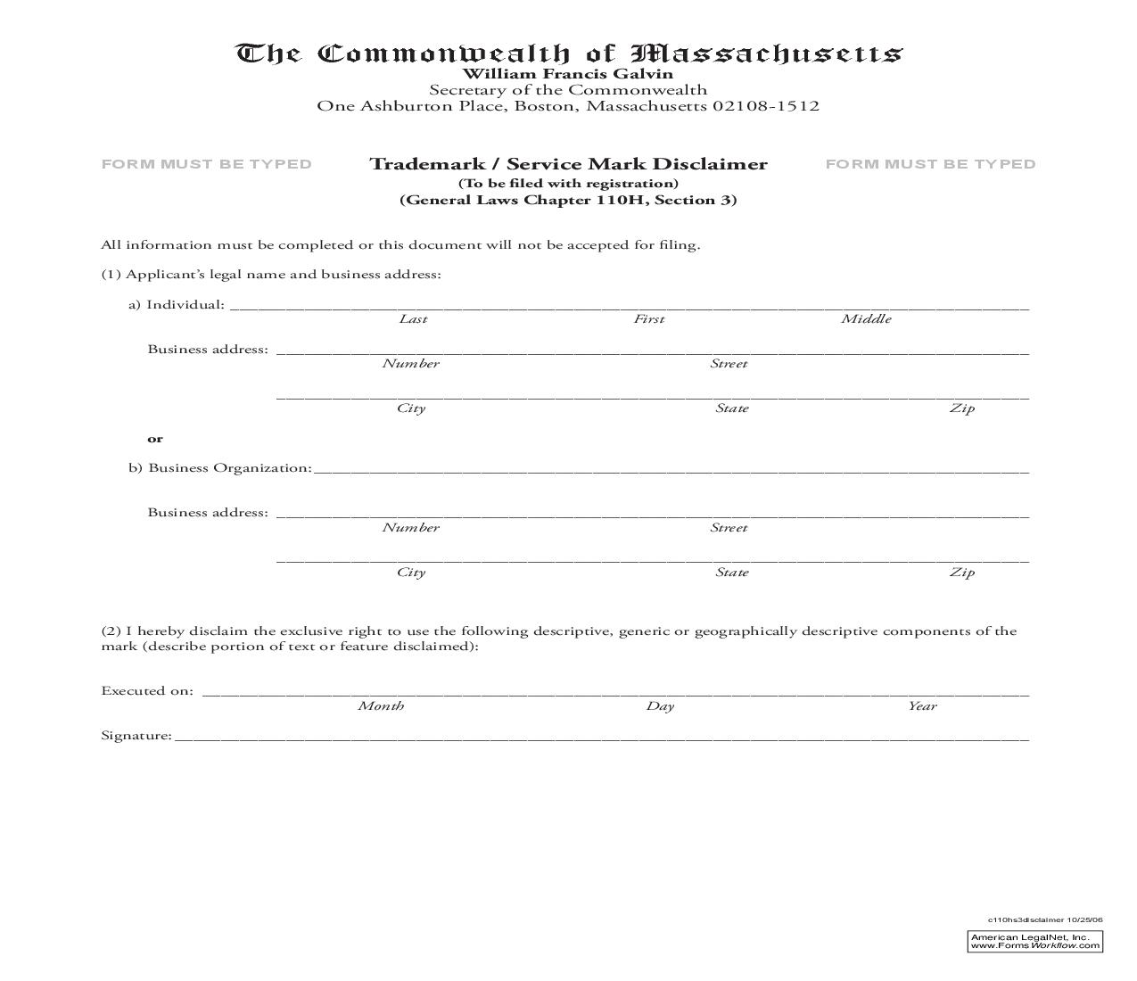 Trademark Or Service Mark Disclaimer | Pdf Fpdf Doc Docx | Massachusetts