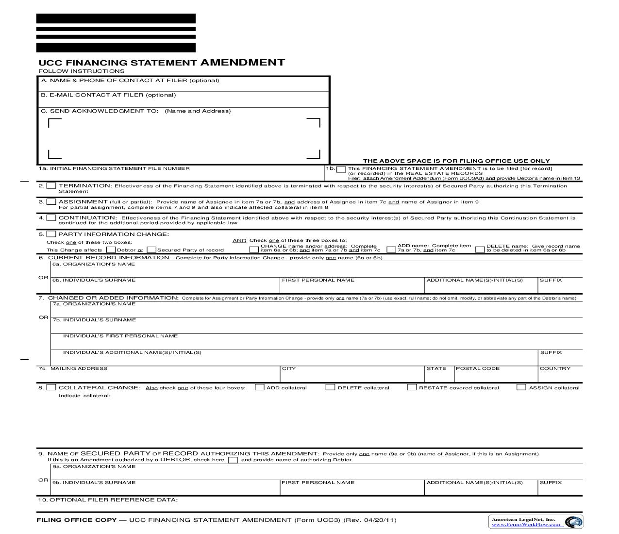 UCC3 Financing Statement Amendment (National) {UCC3} | Pdf Fpdf Doc Docx | Massachusetts