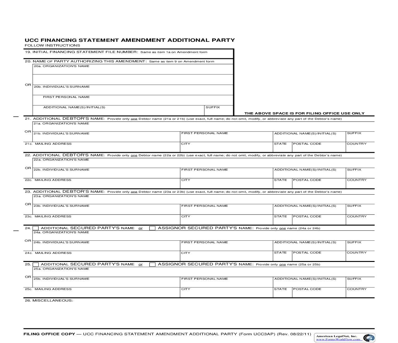 UCC3AP Financing Statement Amendment Additional Party {UCC3AP} | Pdf Fpdf Doc Docx | Massachusetts