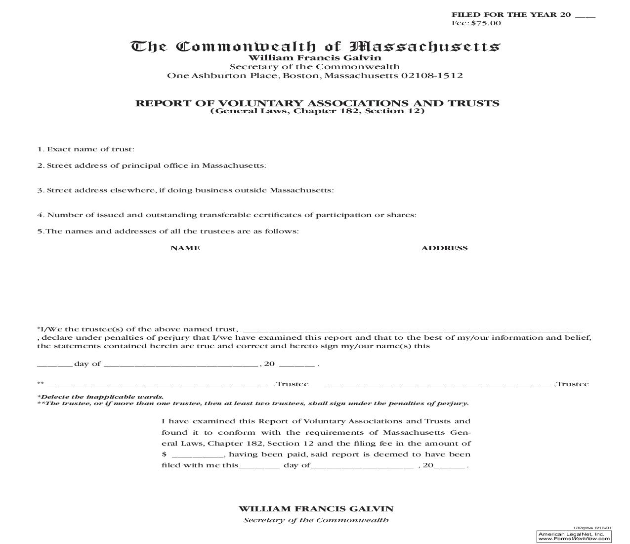 Report Of Voluntary Associations And Trusts | Pdf Fpdf Doc Docx | Massachusetts