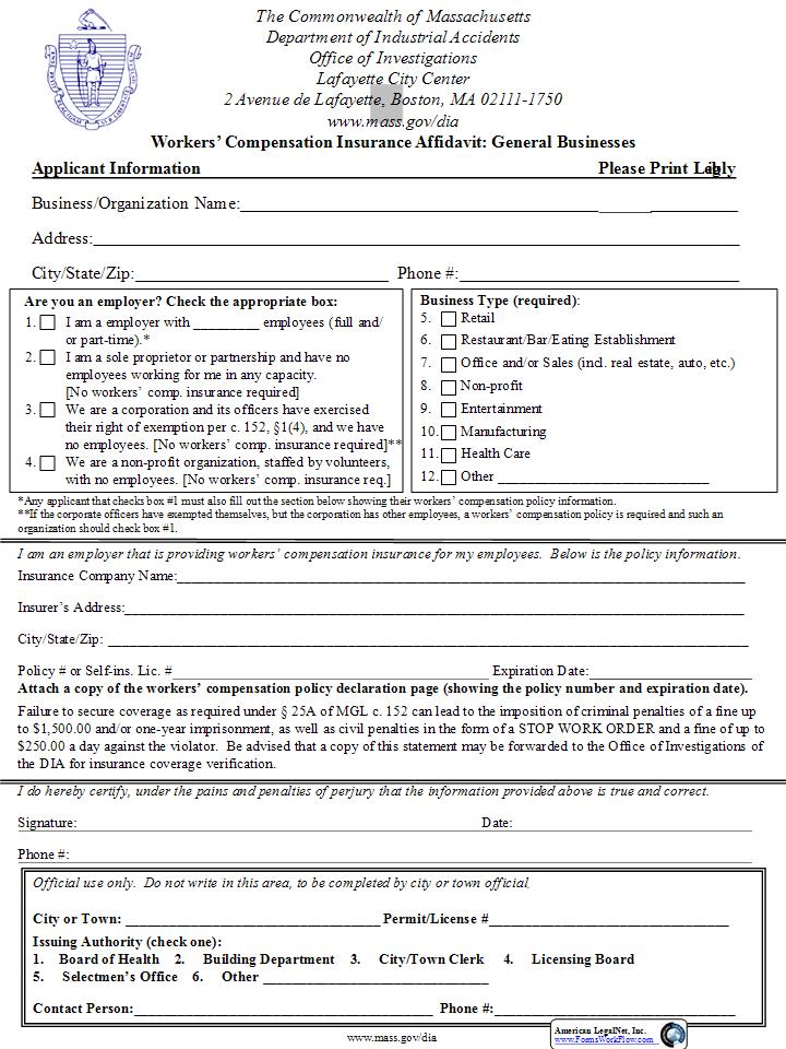 Affidavit (General Business) | Pdf Fpdf Docx | Massachusetts