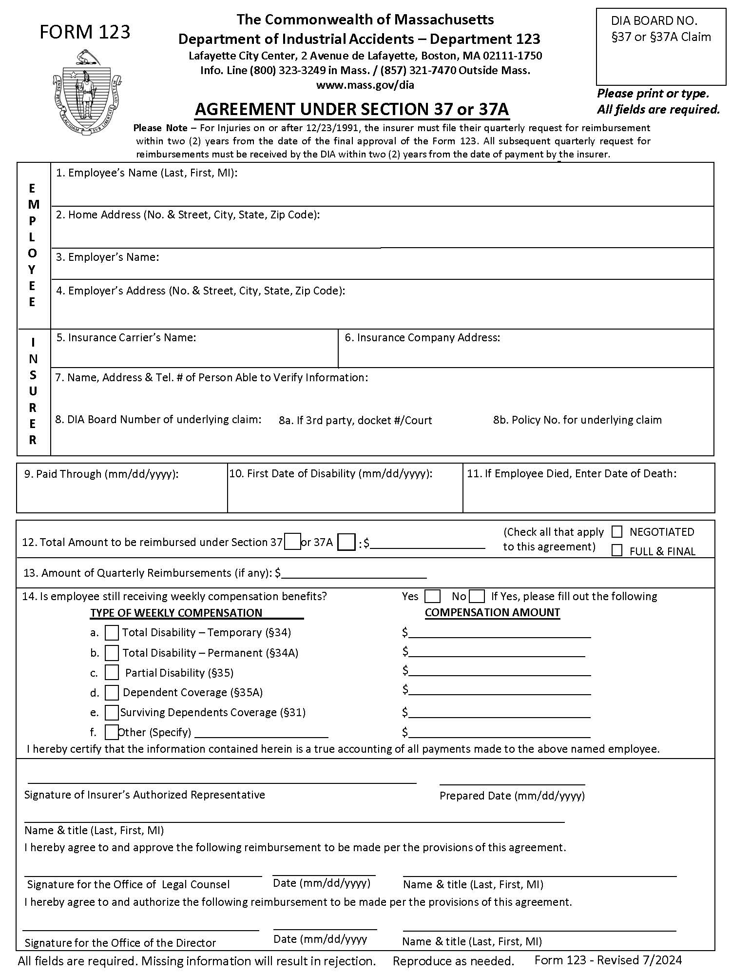 Agreement Under Section 37 Or 37A {123} | Pdf Fpdf Docx | Massachusetts