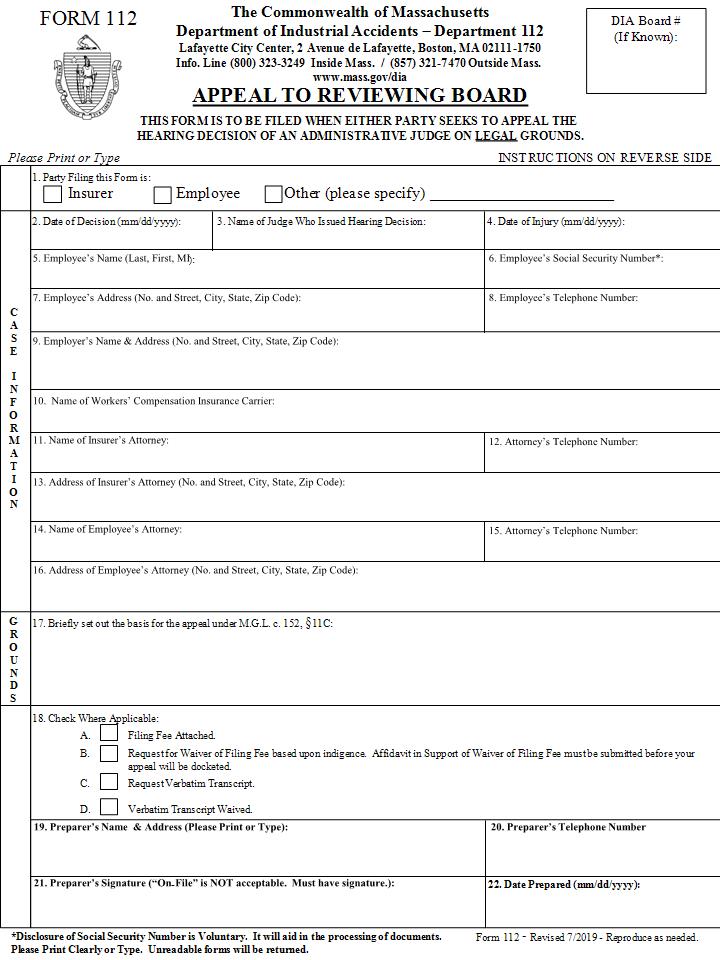 Appeal To Reviewing Board  {112} | Pdf Fpdf Doc Docx | Massachusetts