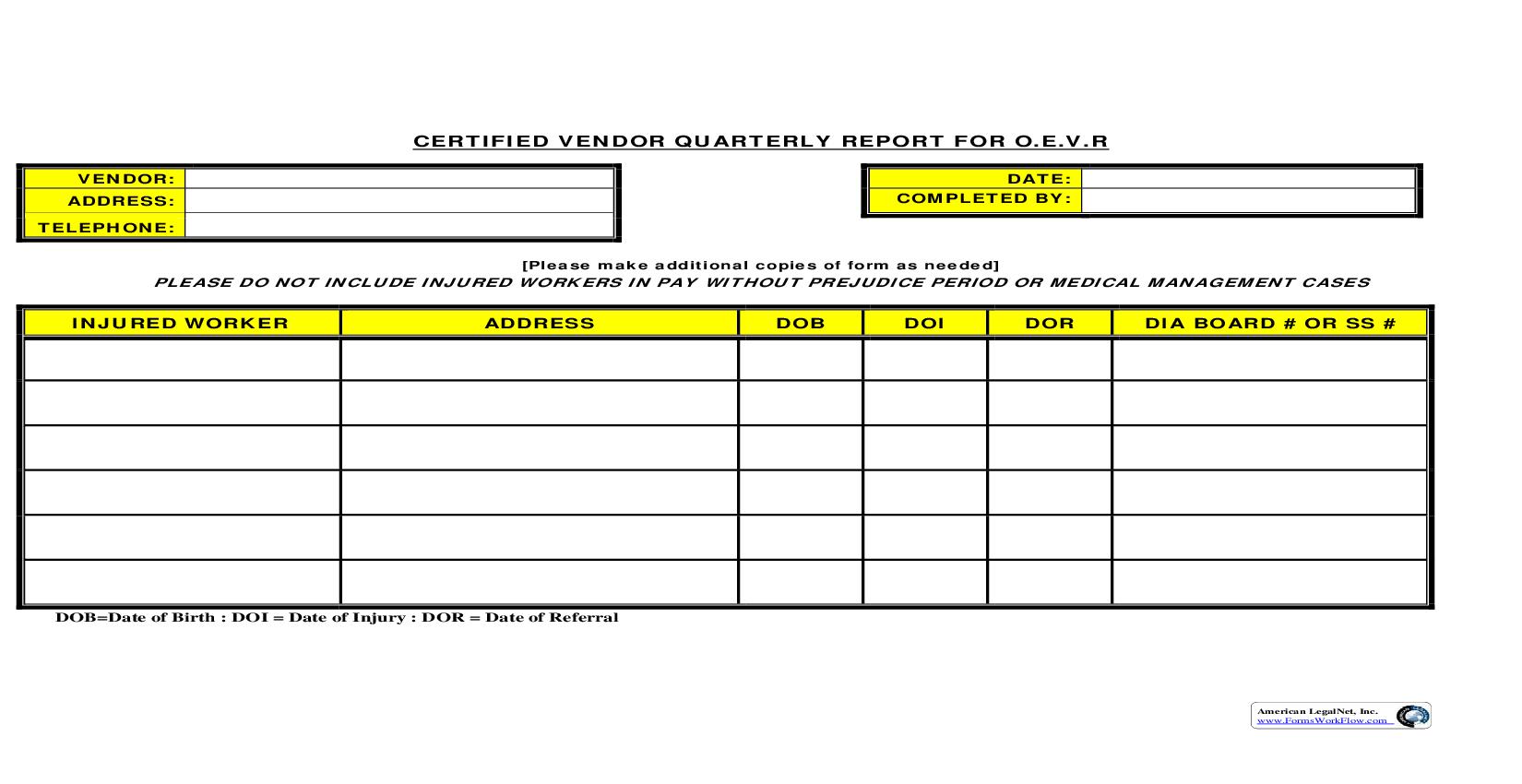 Certified Vendor Quarterly Report For OEVR | Pdf Fpdf Doc Docx | Massachusetts