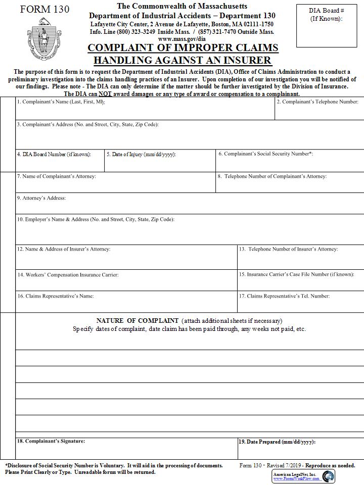 Complaint Of Improper Claims Handling Against Insurer {130} | Pdf Fpdf Docx | Massachusetts