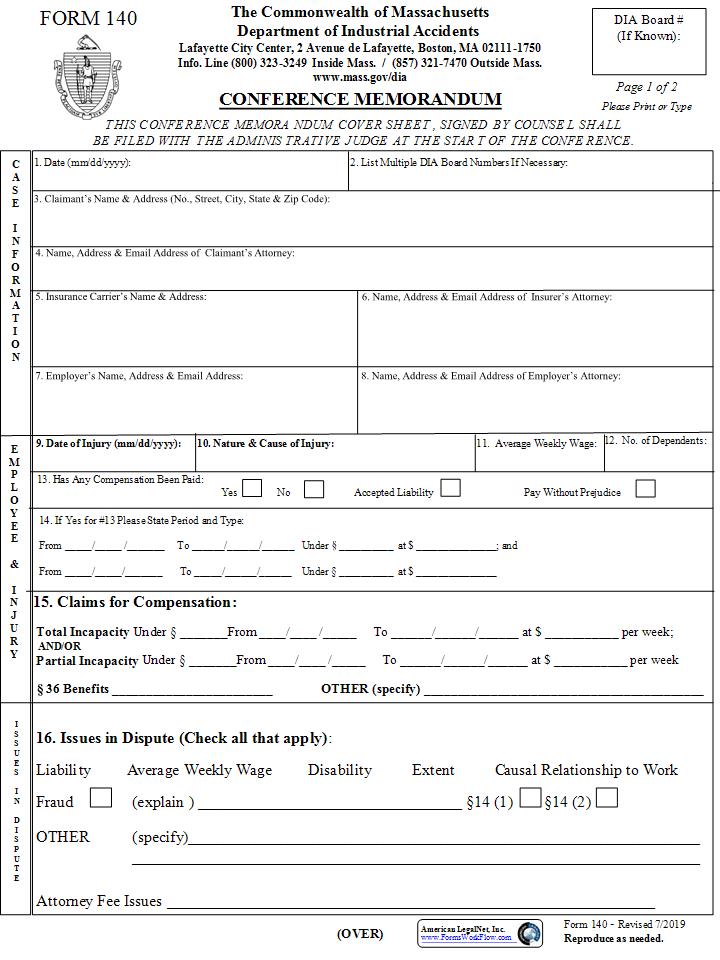 Conference Memorandum Cover Sheet {140} | Pdf Fpdf Docx | Massachusetts