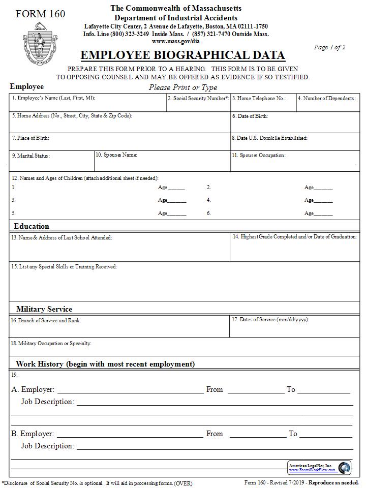 Employee Biographical Data {160} | Pdf Fpdf Docx | Massachusetts