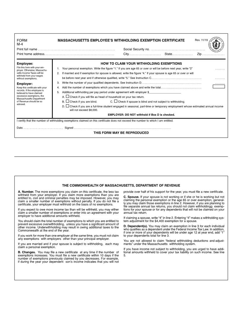 Exemption Certificate Form M-4 | Pdf Fpdf Docx | Massachusetts