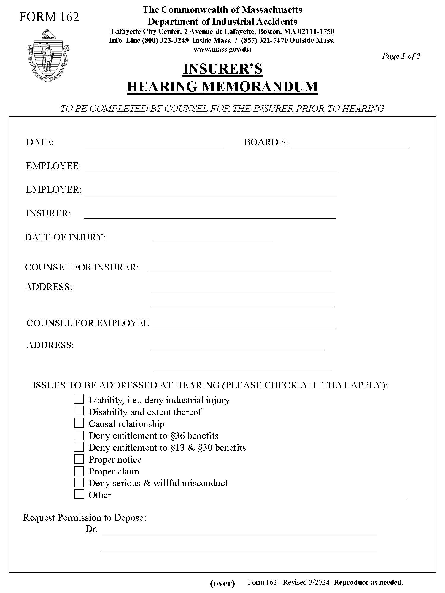 Insurers Hearing Memorandum {162} | Pdf Fpdf Docx | Massachusetts