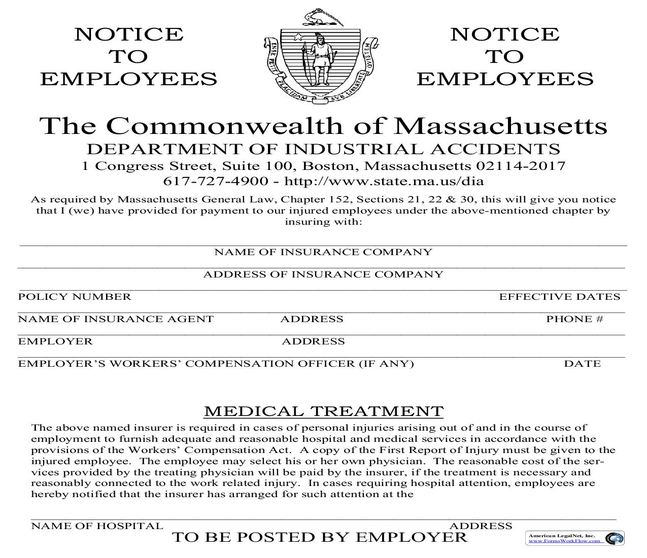 Notice To Employees (Of Workers Compensation Coverage) | Pdf Fpdf Doc Docx | Massachusetts
