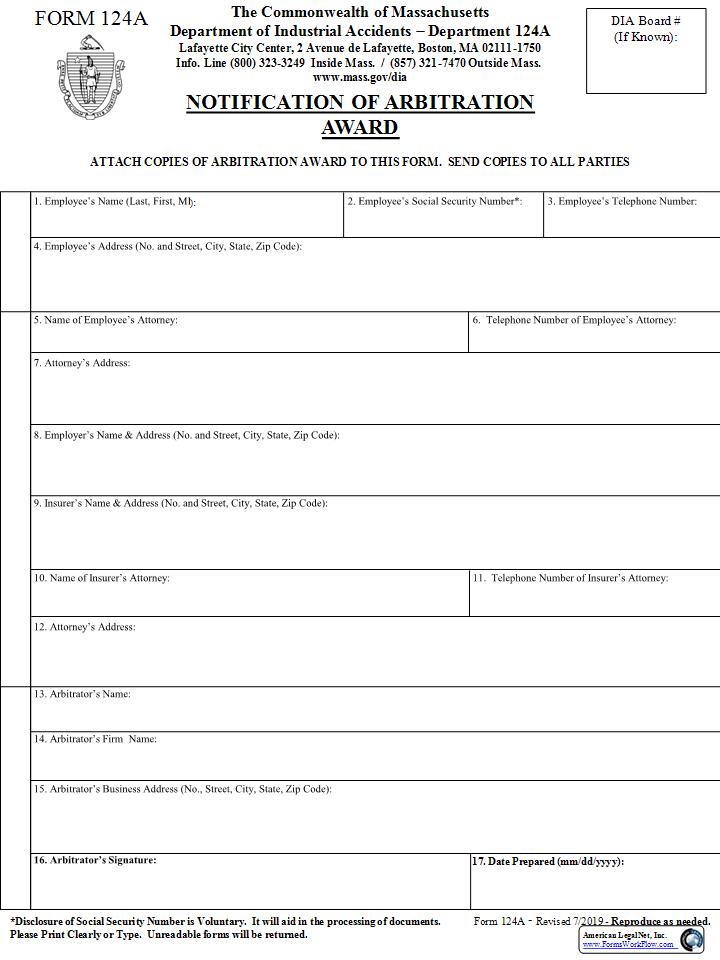 Notification Of Arbitration Award {124A} | Pdf Fpdf Docx | Massachusetts