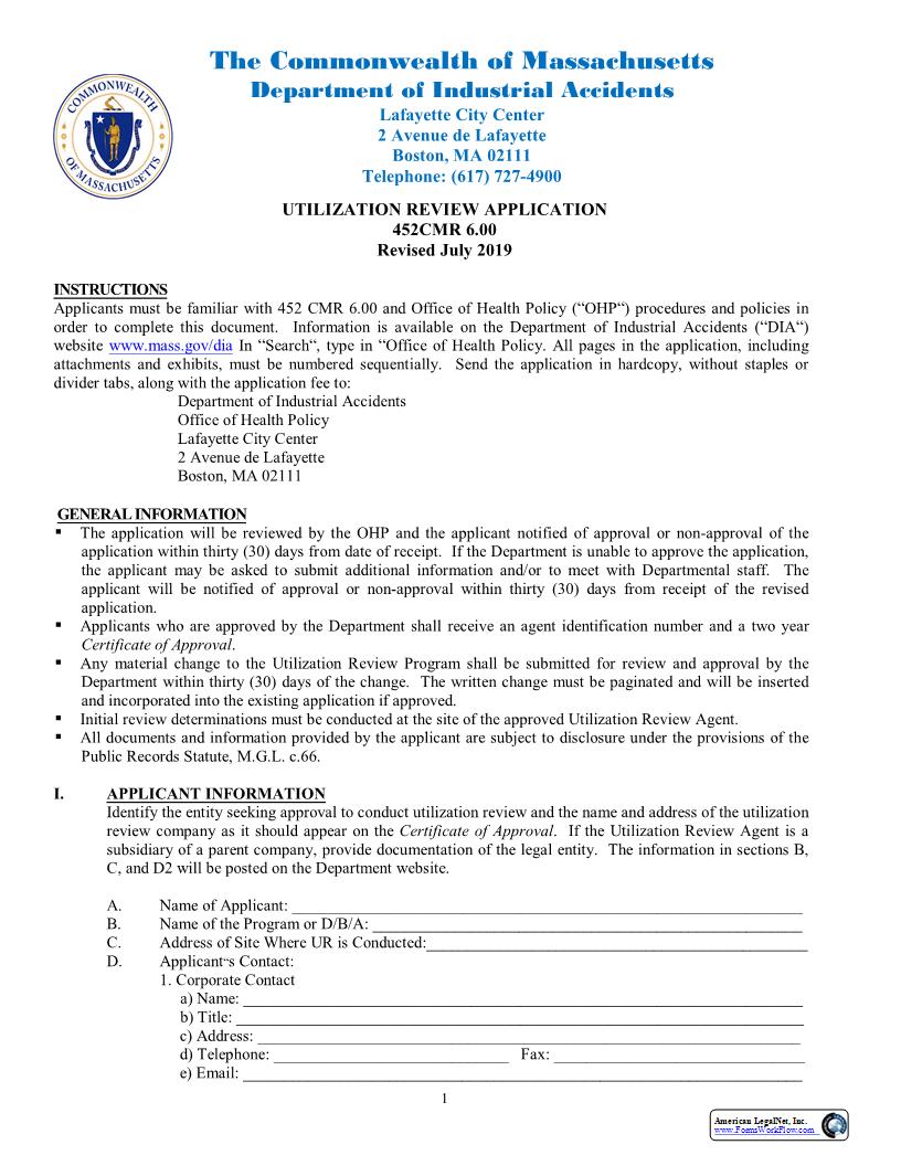 Utilization Review Application (To Become An Approved Agent And Affidavit Of Compliance) | Pdf Fpdf Docx | Massachusetts