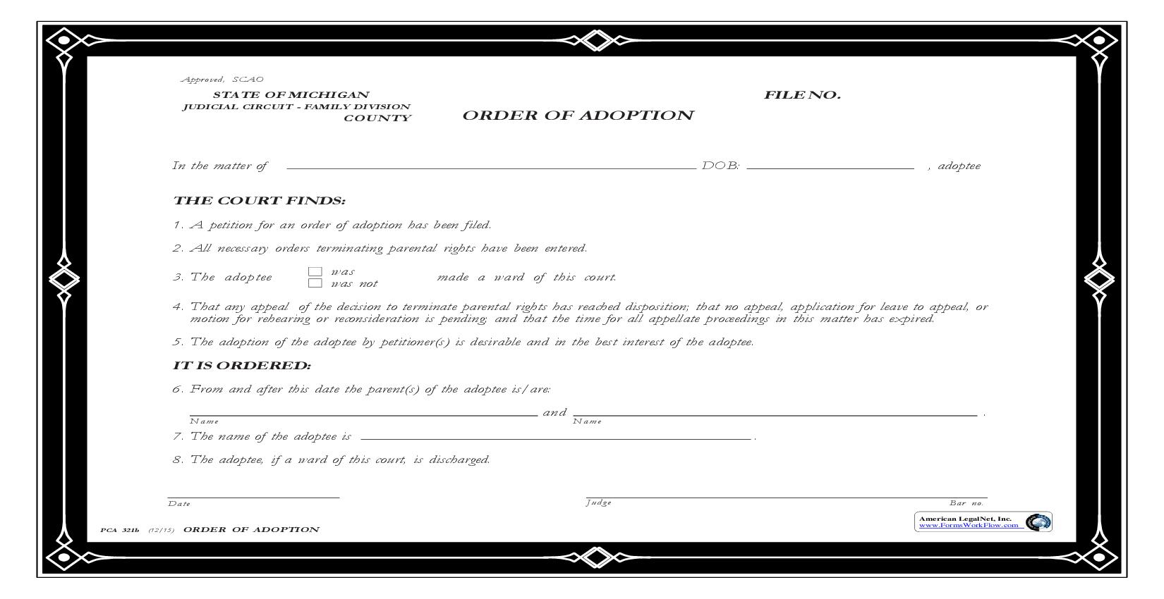 Order Of Adoption (Alternative Format Suitable For Framing) {PCA 321b} | Pdf Fpdf Doc Docx | Michigan