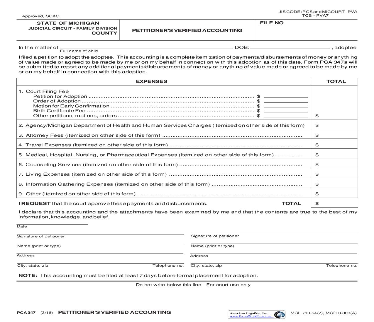 Petitioners Verified Accounting {PCA 347} | Pdf Fpdf Doc Docx | Michigan