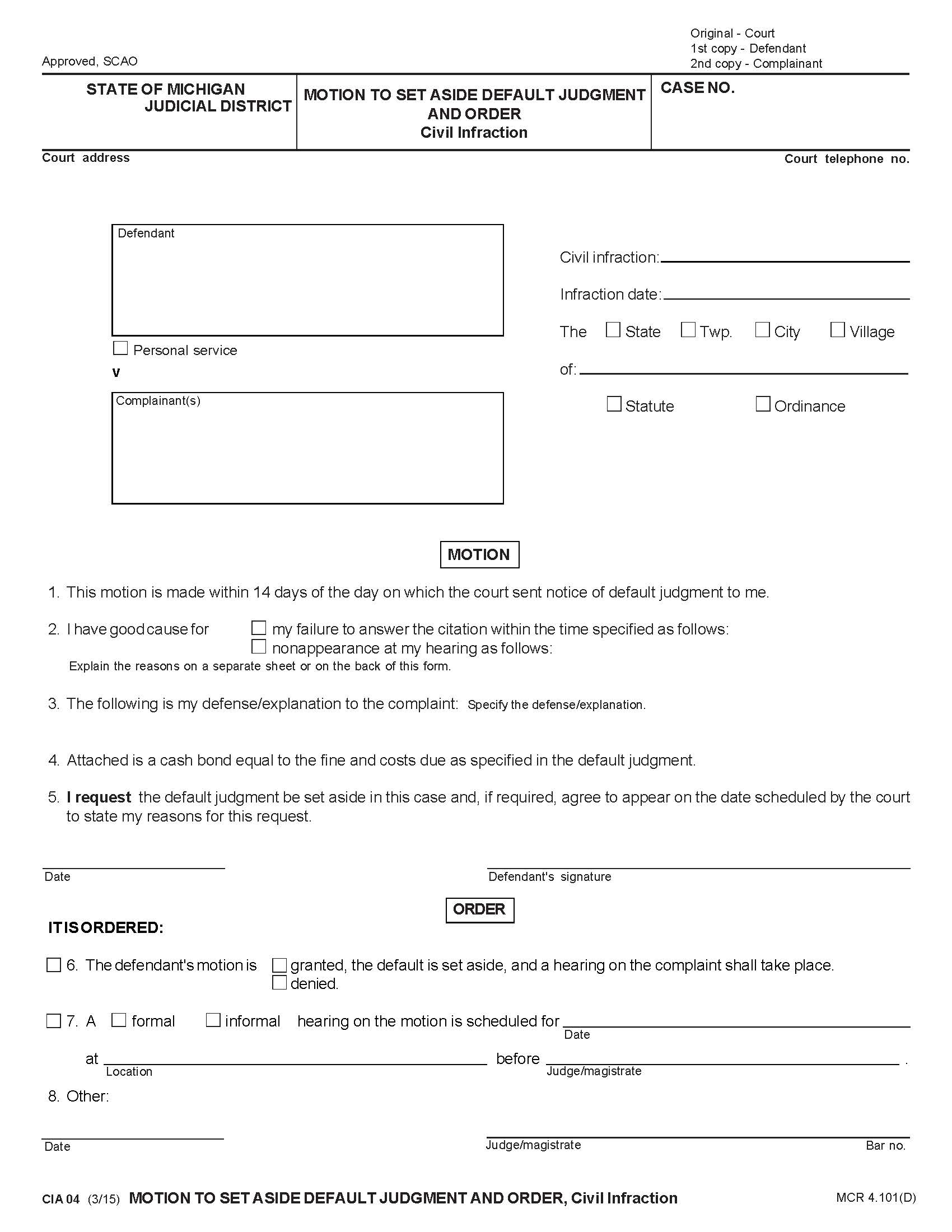 Motion To Set Aside Default Judgment {CIA 04} | Pdf Fpdf Doc Docx | Michigan