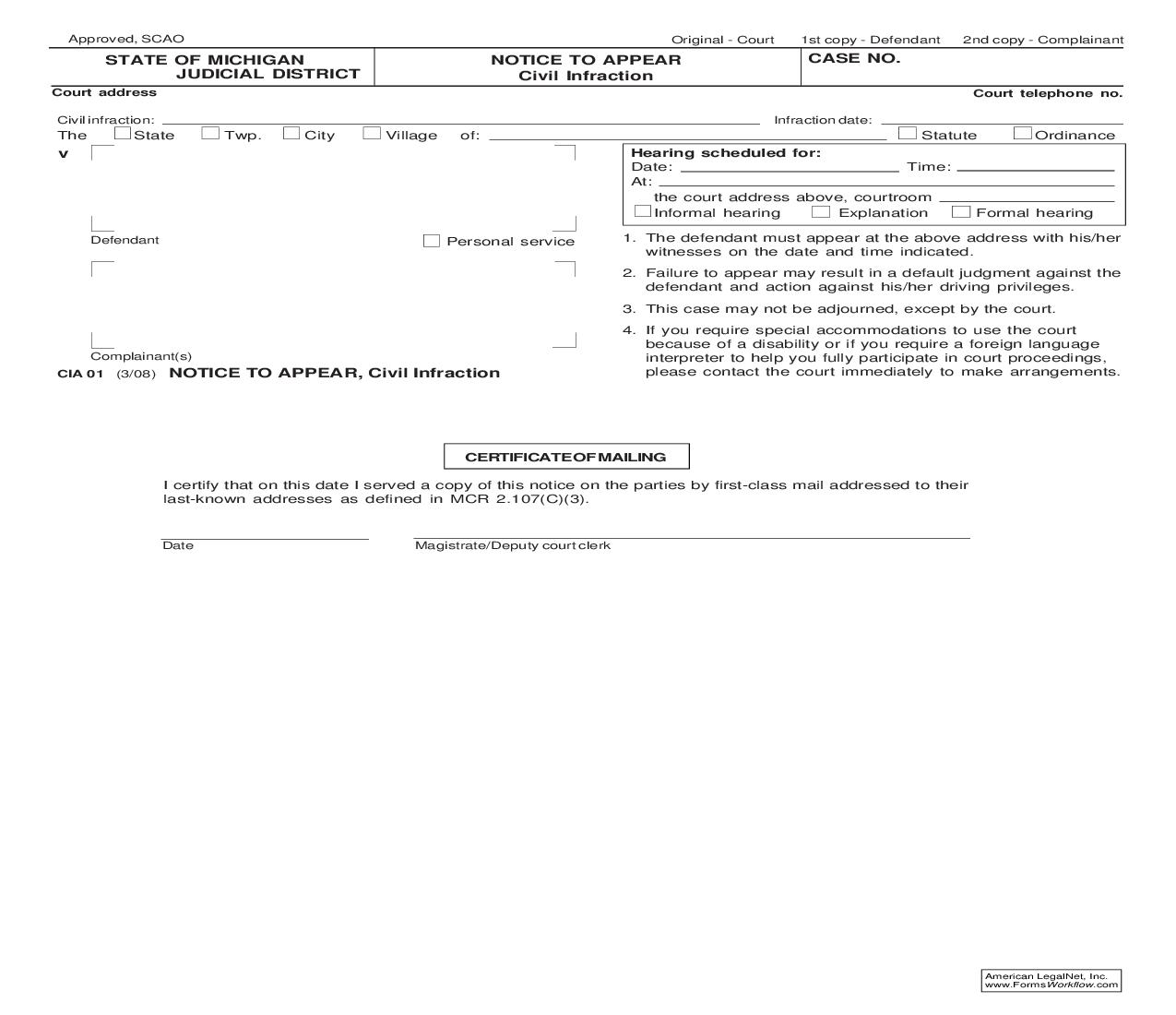 Notice To Appear {CIA 01} | Pdf Fpdf Doc Docx | Michigan