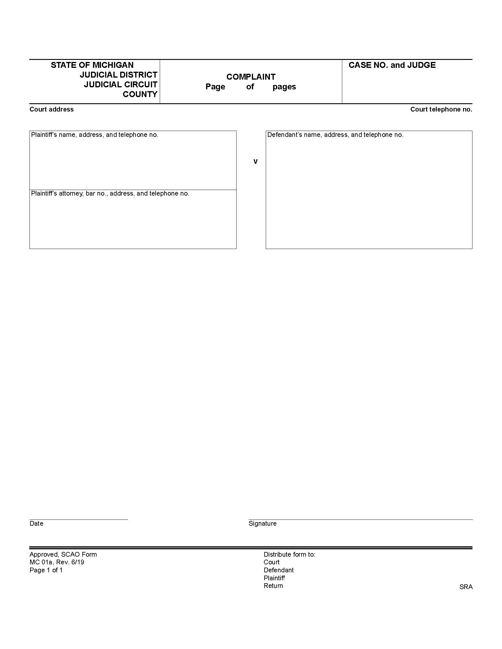 Complaint {MC 01a} | Pdf Fpdf Doc Docx | Michigan