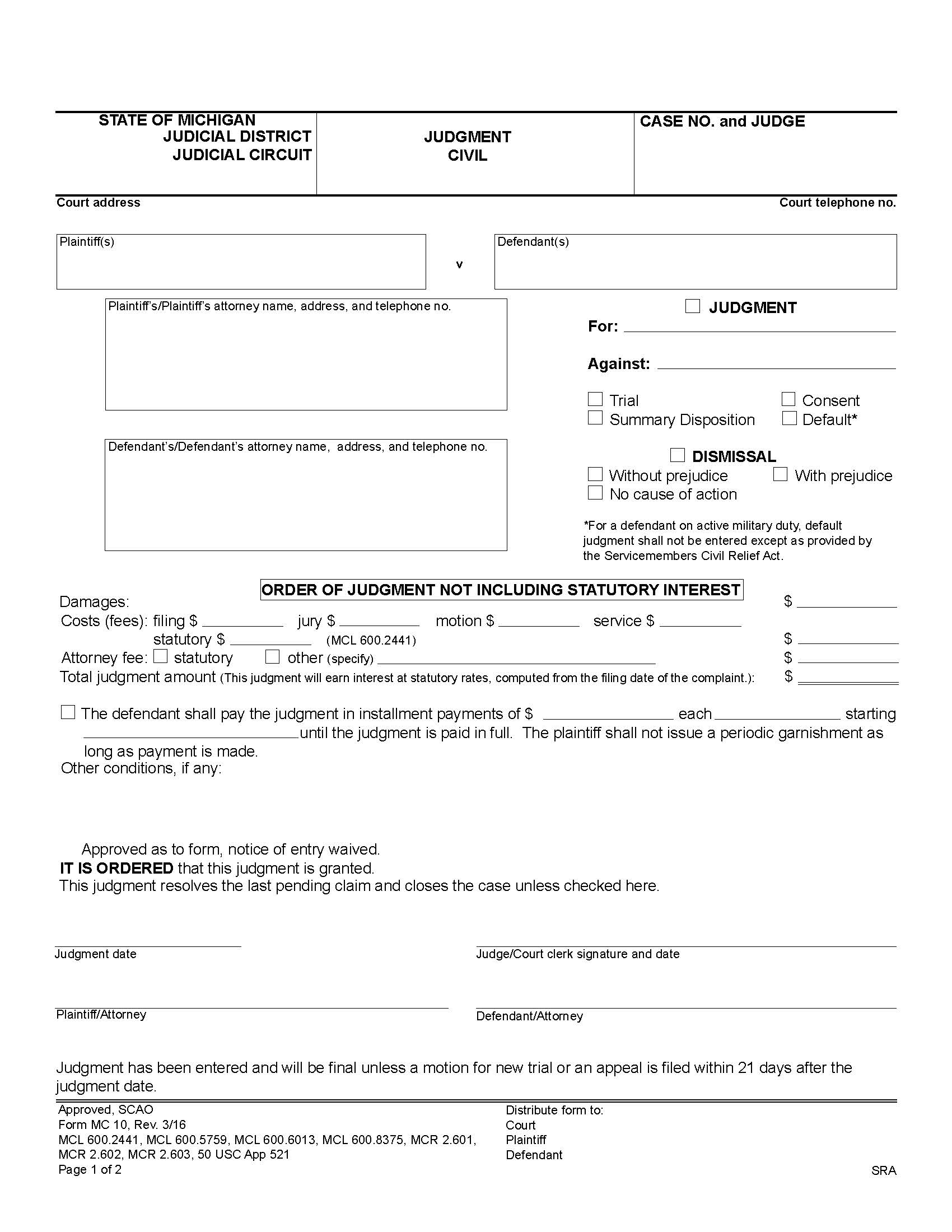 Judgment {MC 10} | Pdf Fpdf Doc Docx | Michigan