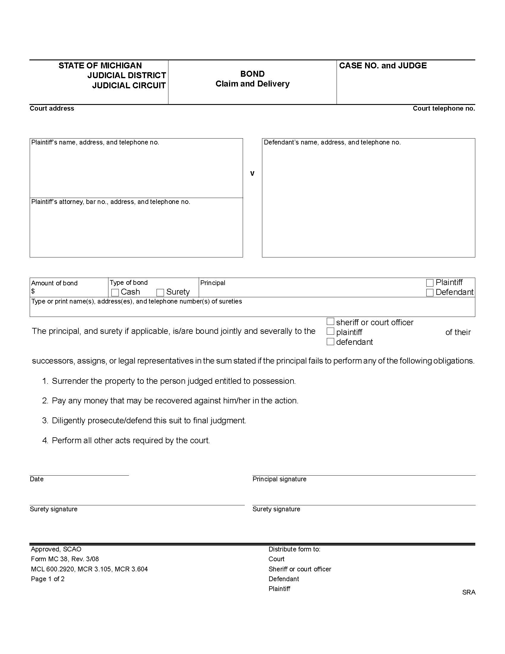 Bond {MC 38} | Pdf Fpdf Doc Docx | Michigan