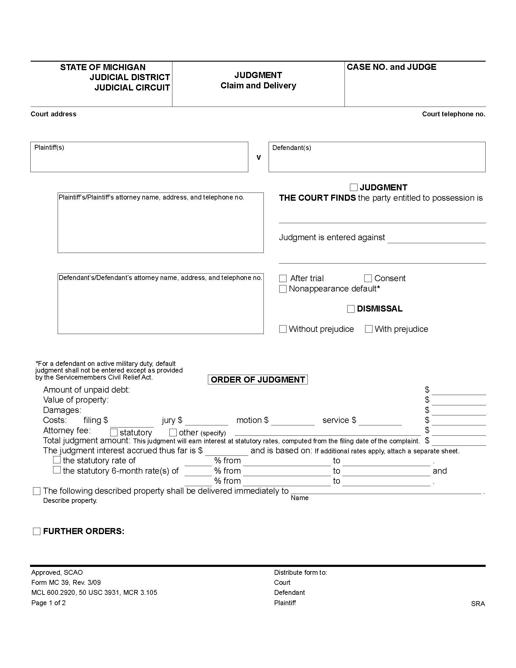 Judgment {MC 39} | Pdf Fpdf Doc Docx | Michigan