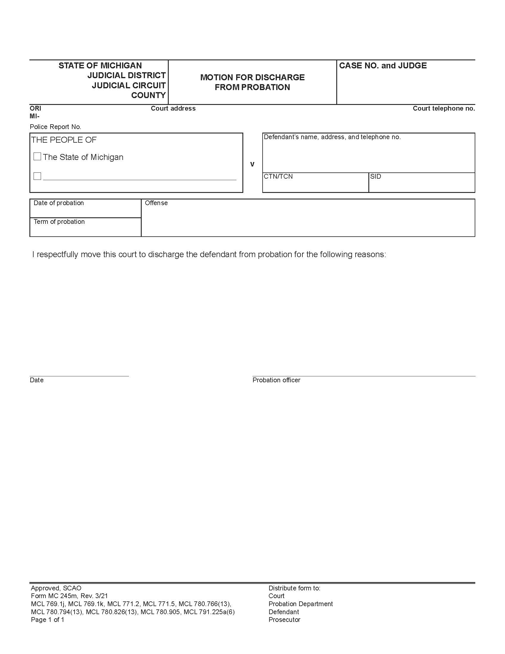 Motion For Discharge From Probation {MC 245m} | Pdf Fpdf Doc Docx | Michigan