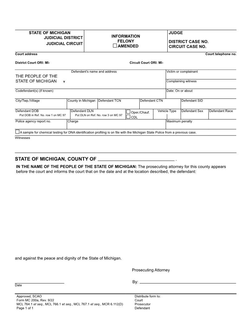Information Amended {MC 200a} | Pdf Fpdf Doc Docx | Michigan