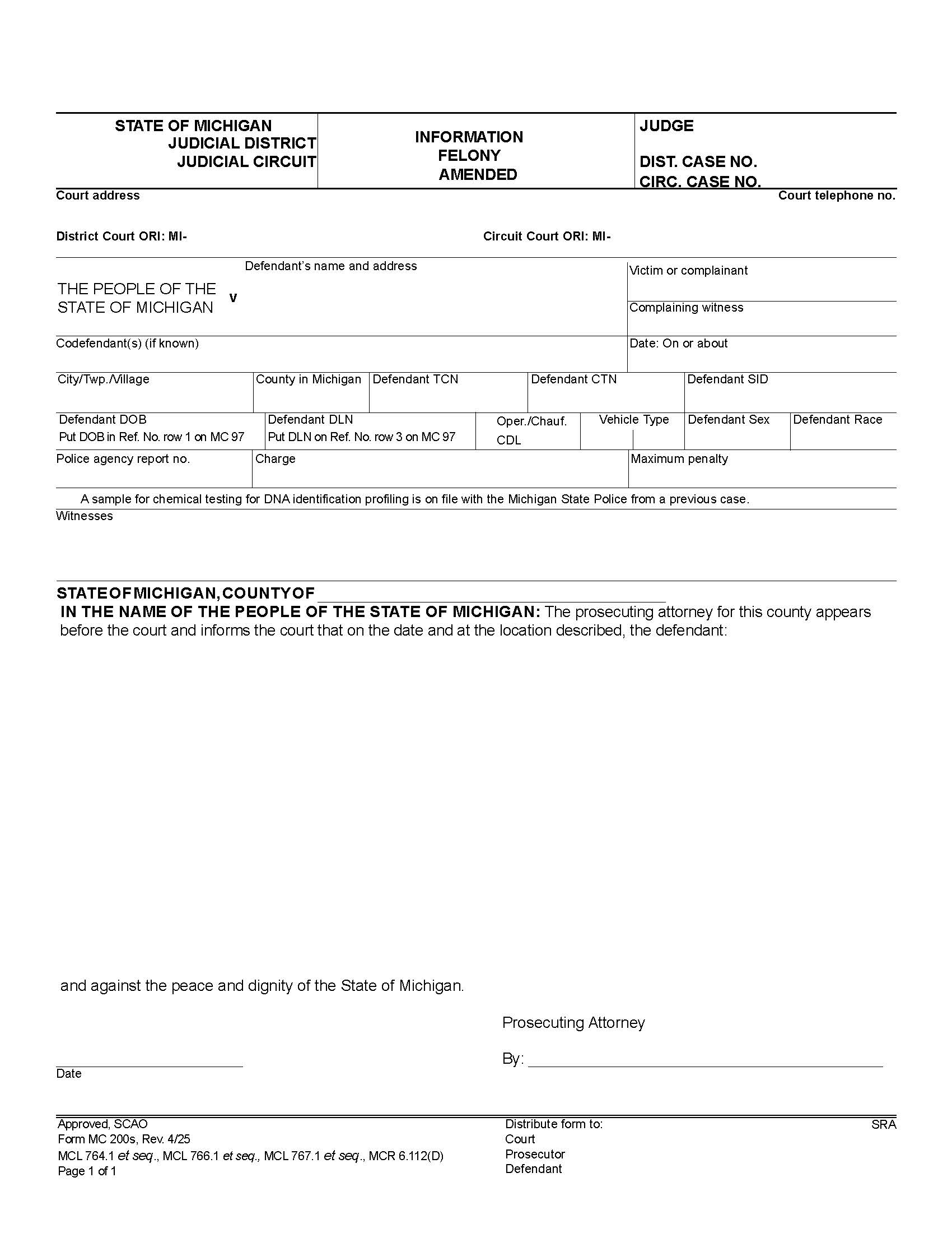 Information Felony {MC 200s} | Pdf Fpdf Docx | Michigan