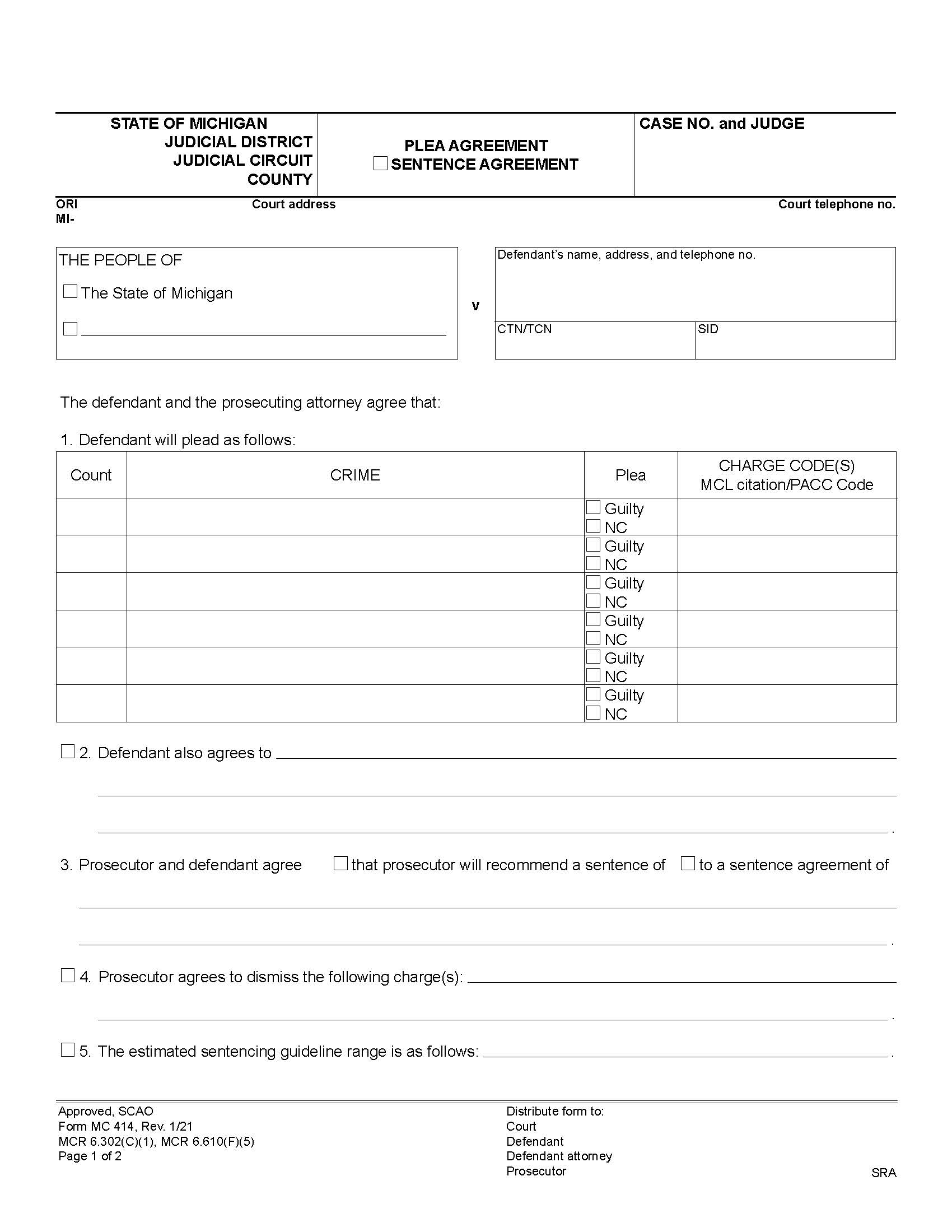 Plea Agreement {MC 414} | Pdf Fpdf Docx | Michigan