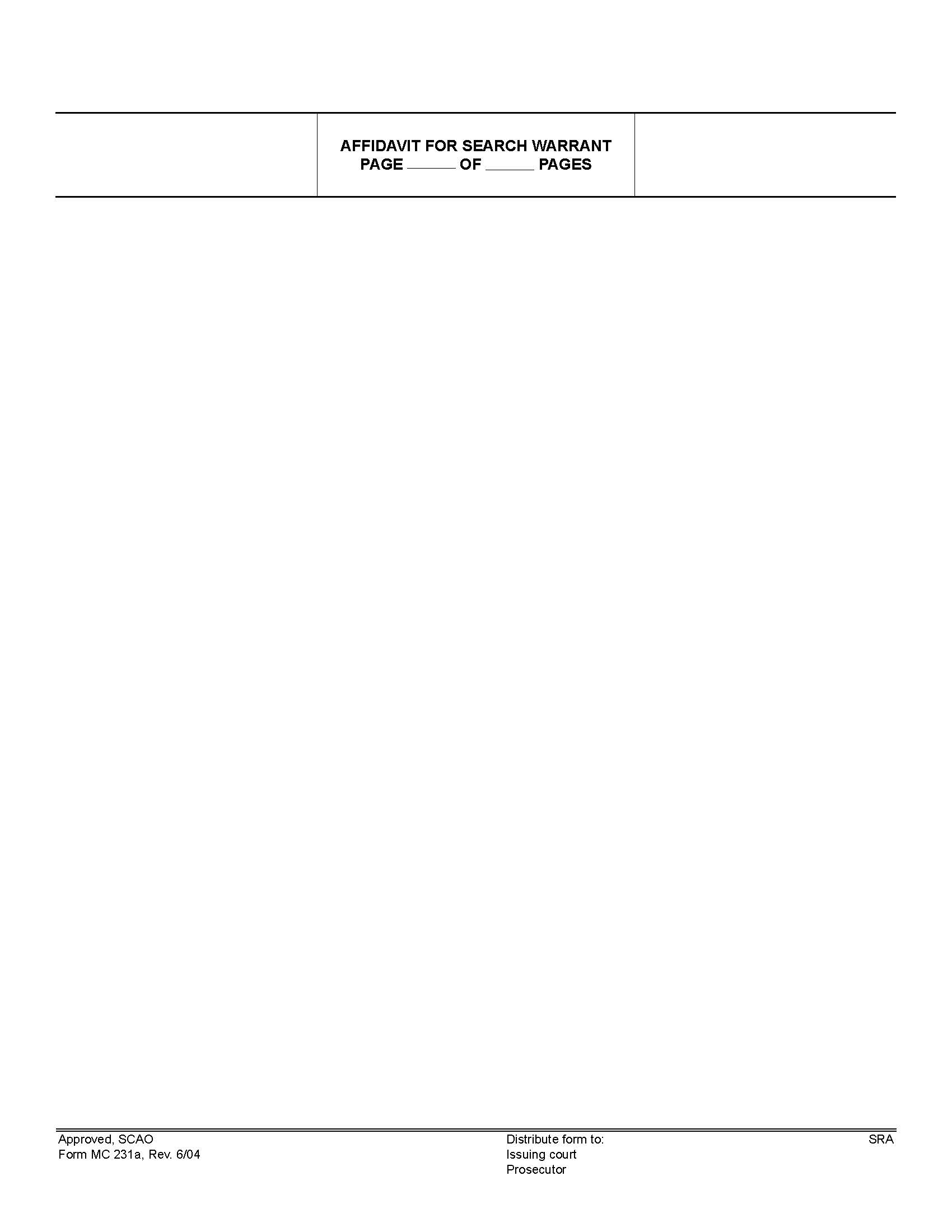 Affidavit For Search Warrant (Second Page) {DC 231a} | Pdf Fpdf Doc Docx | Michigan