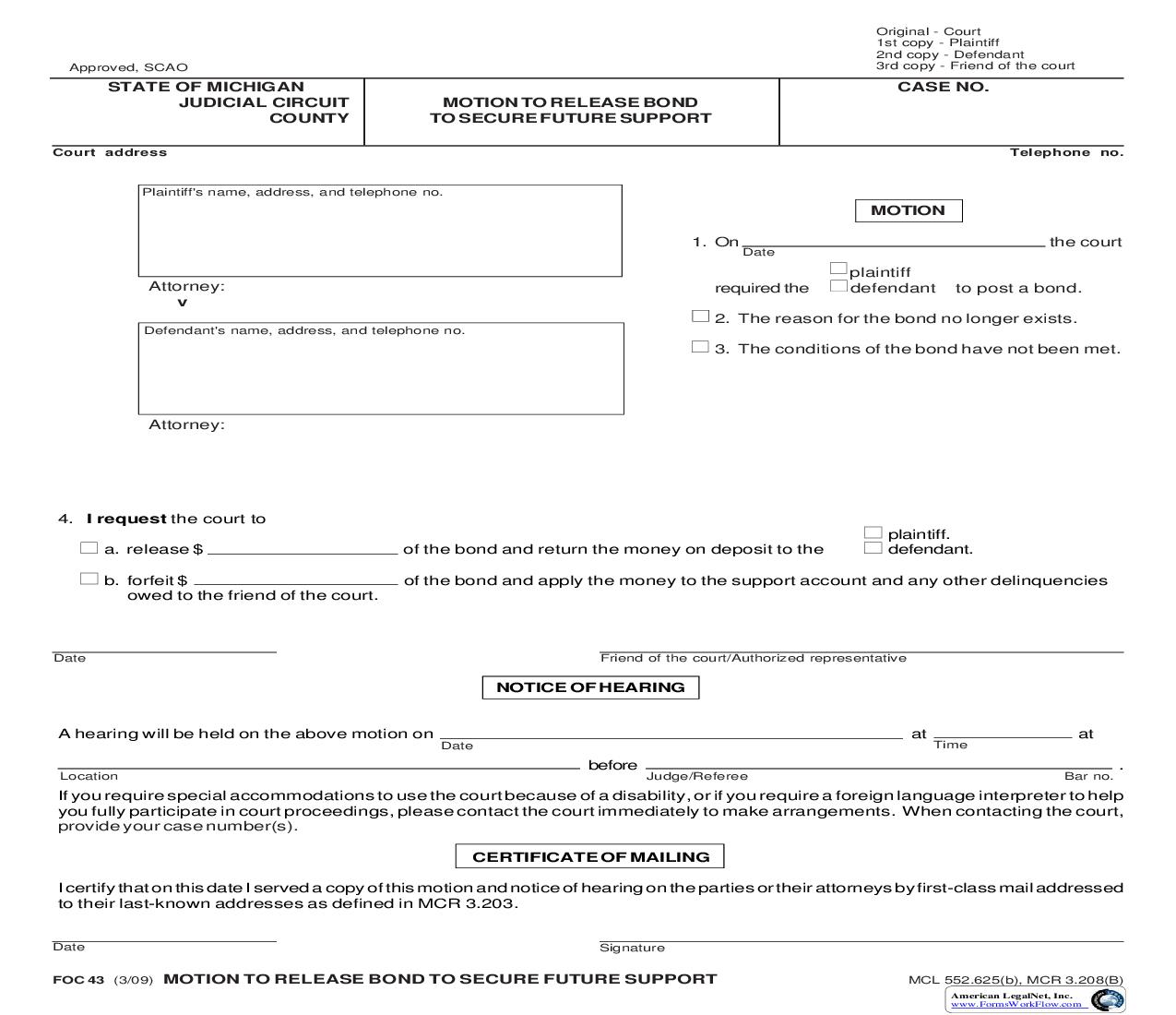 Motion To Release Bond To Secure Future Support {FOC 43} | Pdf Fpdf Doc Docx | Michigan
