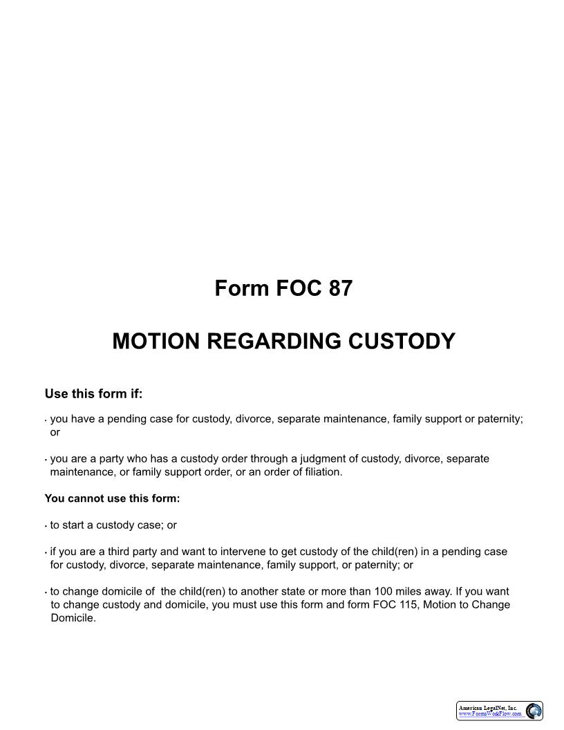 Motion Regarding Custody {FOC 87} | Pdf Fpdf Docx | Michigan