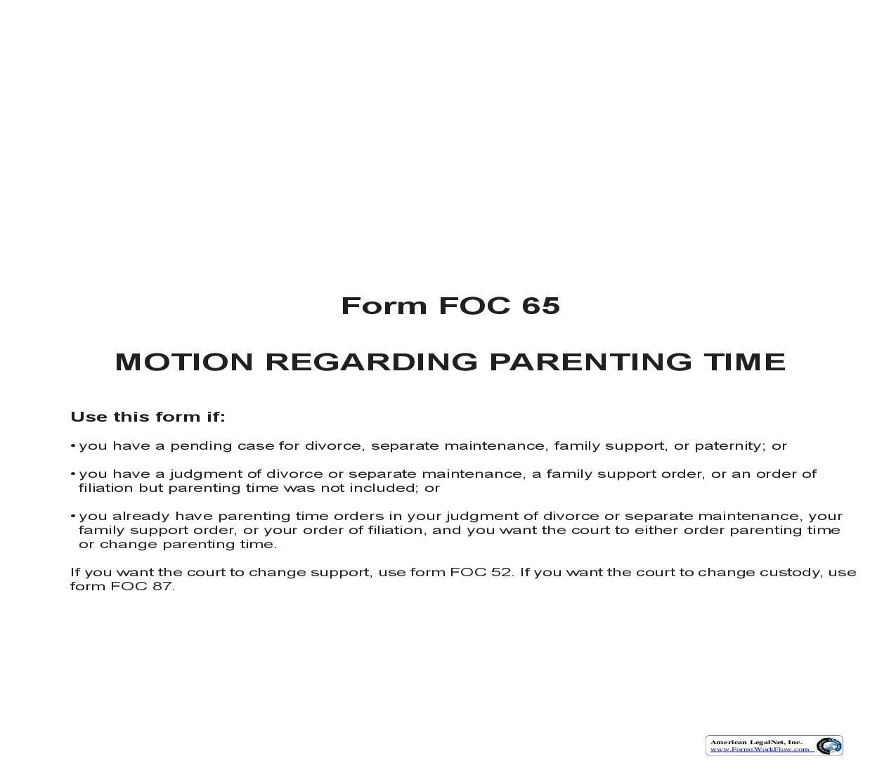 Motion Regarding Parenting Time {FOC 65} | Pdf Fpdf Doc Docx | Michigan
