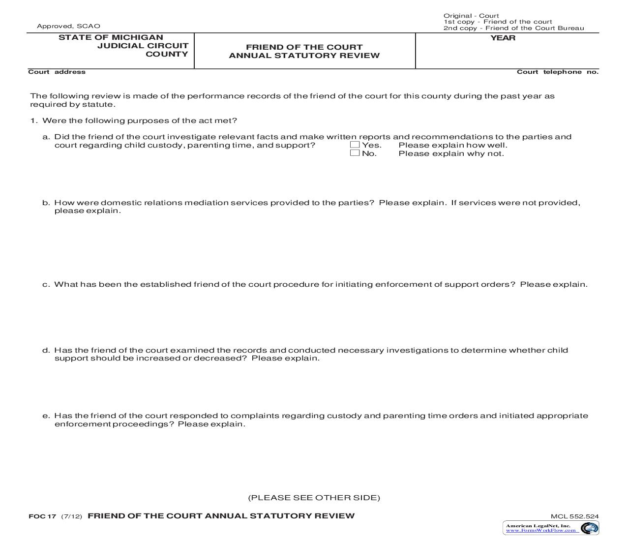 Friend Of The Court Annual Statutory Review {FOC 17} | Pdf Fpdf Doc Docx | Michigan