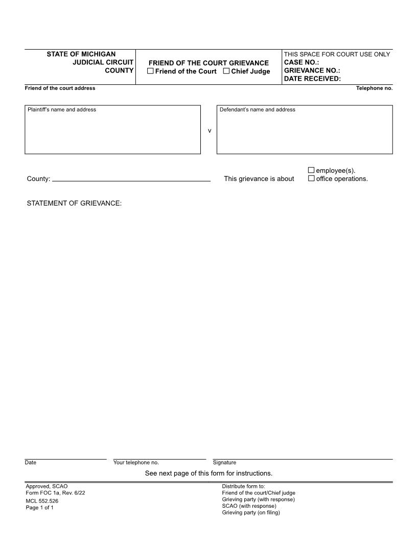 Friend Of The Court Grievance {FOC 1a} | Pdf Fpdf Doc Docx | Michigan