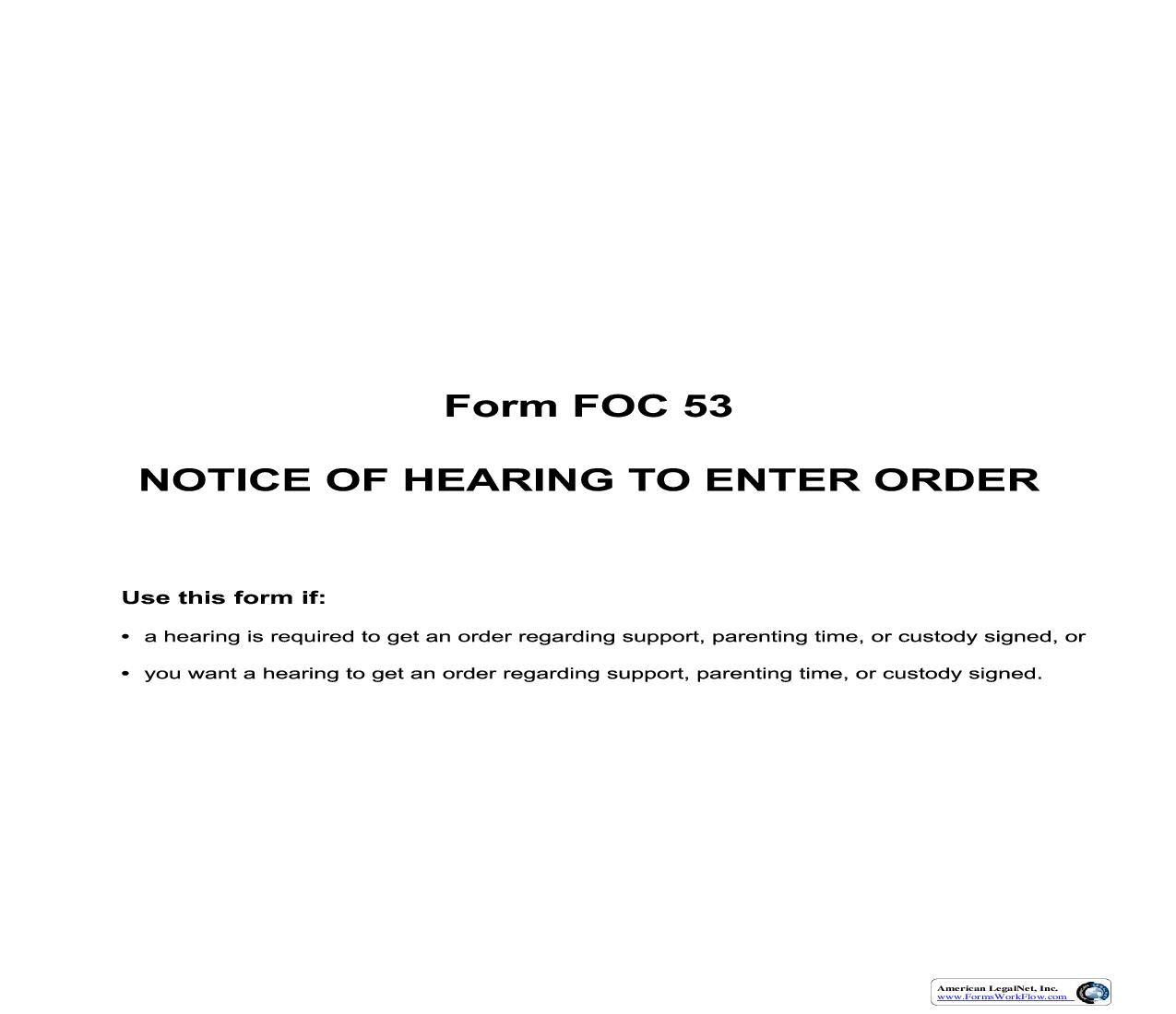 Notice Of Hearing To Enter Order {FOC 53} | Pdf Fpdf Doc Docx | Michigan