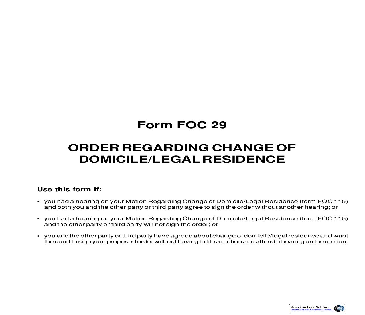 Order Allowing Change Of Domicile {FOC 29} | Pdf Fpdf Doc Docx | Michigan