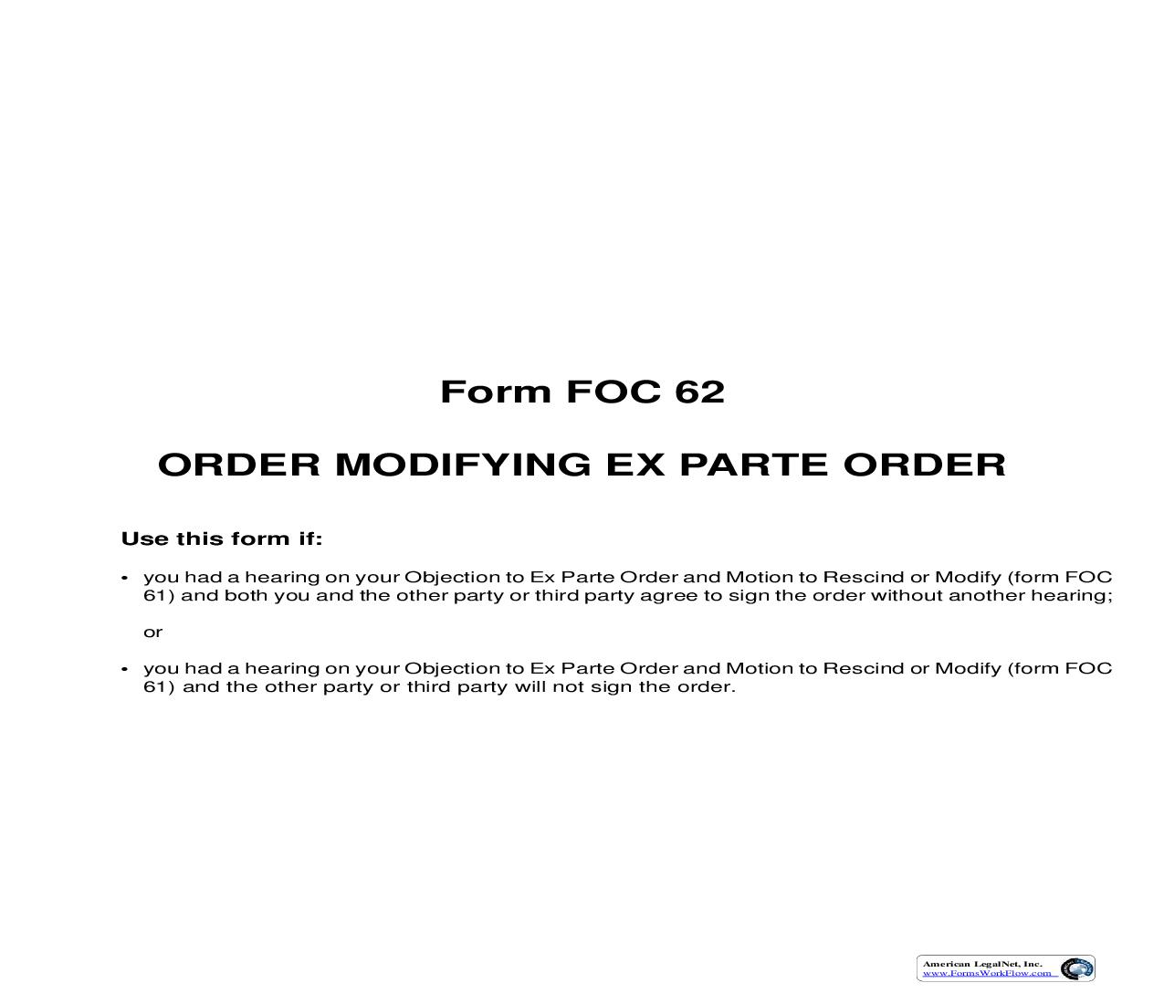 Order Modifying Ex Parte Order {FOC 62} | Pdf Fpdf Doc Docx | Michigan