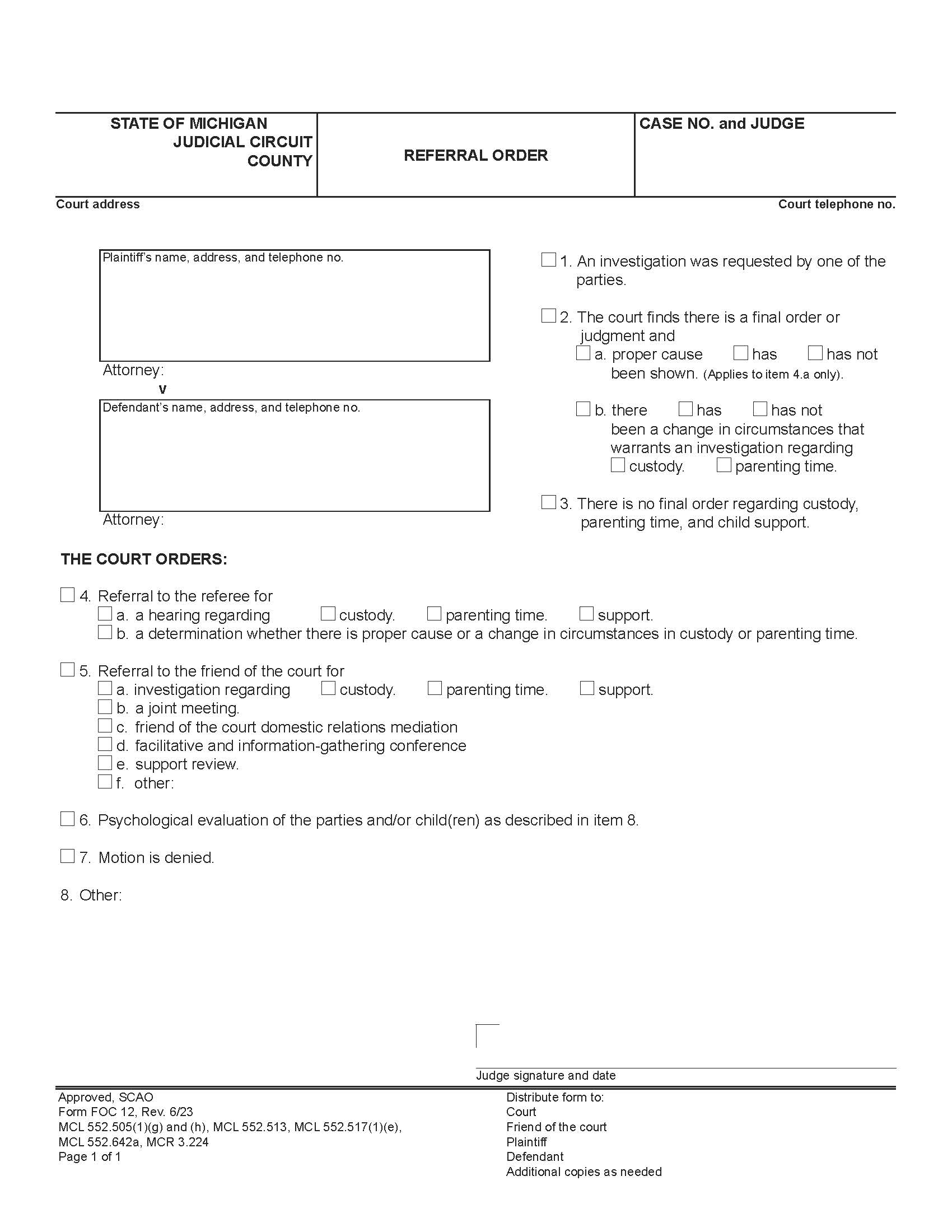 Referral Order {FOC 12} | Pdf Fpdf Doc Docx | Michigan