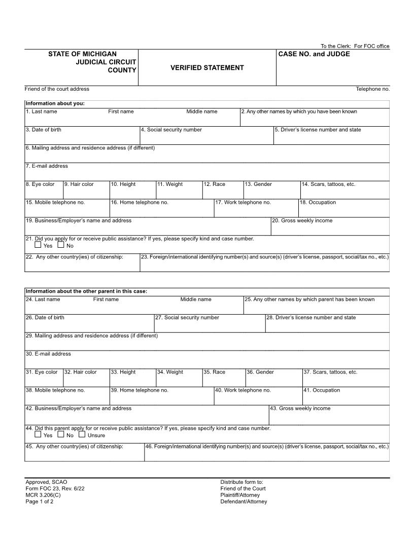 Verified Statement {FOC 23} | Pdf Fpdf Doc Docx | Michigan