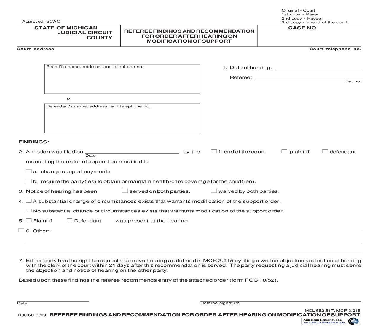 Referee Findings And Report After Hearing On Modification Of Support {FOC 60} | Pdf Fpdf Doc Docx | Michigan