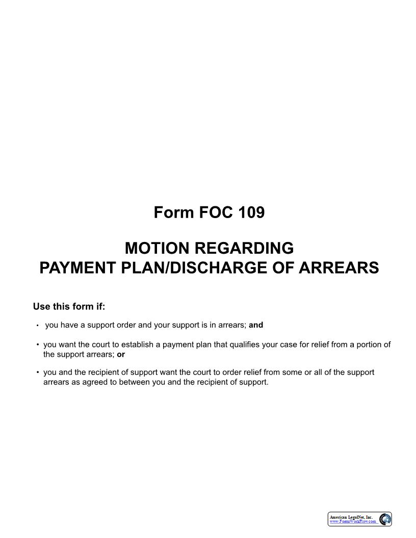 Motion For Payment Plan {FOC 109} | Pdf Fpdf Docx | Michigan