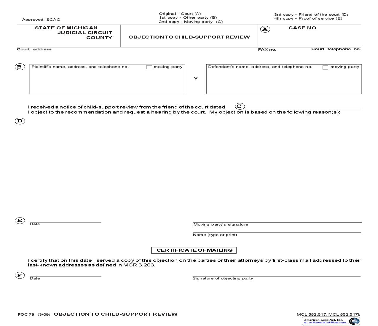 Objection To Child Support Review {FOC 79} | Pdf Fpdf Doc Docx | Michigan