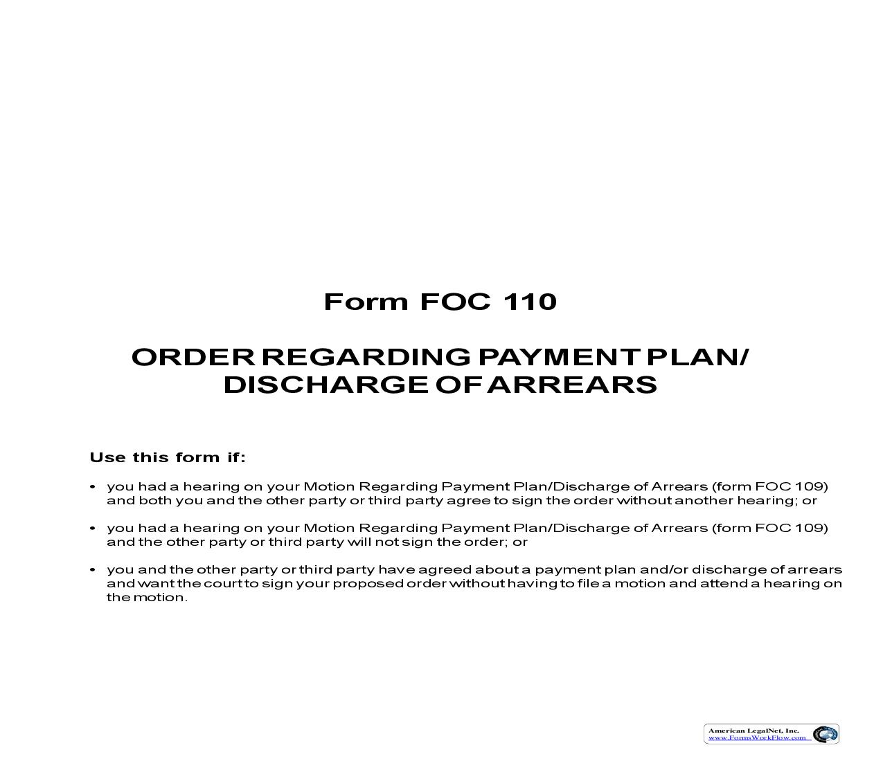 Order For Payment Plan {FOC 110} | Pdf Fpdf Doc Docx | Michigan