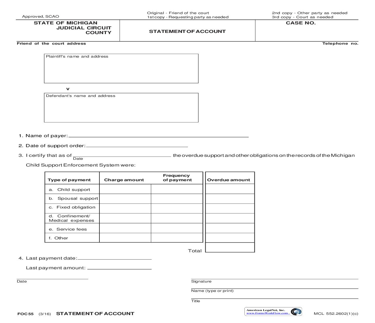 Statement Of Account {FOC 55} | Pdf Fpdf Doc Docx | Michigan